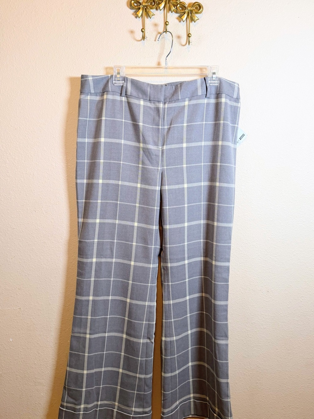 Focus 2000 Gray & Ivory Windowpane Wide Leg Pants. Size 16